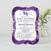 紫色の迷彩柄、迷彩赤ちゃんシャワー 招待状 (スタンド正面)