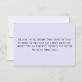 紫色の追悼碑の家族 サンキューカード (裏面)