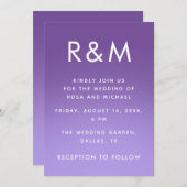 紫色の退色ミニマルグラデーションリストモダンモノグラム 招待状 (正面/裏面)