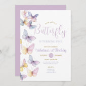 紫色の透明な小さな蝶が1回転している 招待状 (正面/裏面)