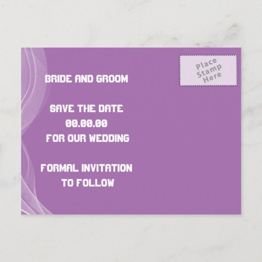 紫色の道路のバイクもしくは自転車に乗る人結婚式日付はがきを保存 案内ポストカード (裏面)