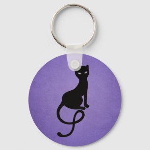 紫色の邪悪な黒猫のシルエット キーホルダー