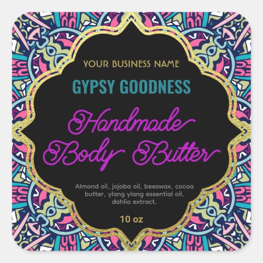 紫色の部族の装飾フレームラベル スクエアシール (正面)