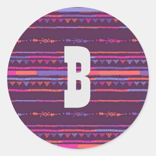 紫色の部族プリントのシールと封筒用シール ラウンドシール (正面)