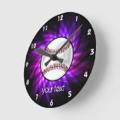 紫色の野球; ソフトボール ラウンド壁時計 (傾斜)