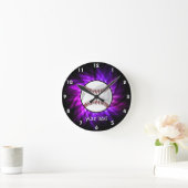 紫色の野球; ソフトボール ラウンド壁時計 (ホーム)