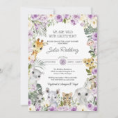 紫色の野生のジャングルサファリ動物のベビーシャワー 招待状 (正面)