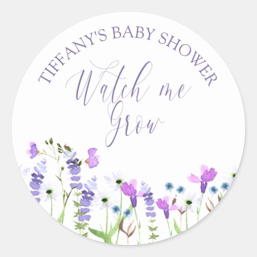 紫色の野生の花の赤ちゃんシャワーを私が成長するのを見る ラウンドシール (正面)