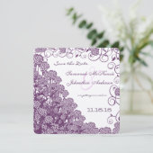 紫色の野生の花枝の結婚式の日付を保存 招待状 (スタンド正面)