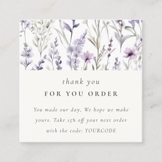 紫色の野生の花蝶ご注文ありがとうございます スクエア名刺 (正面)