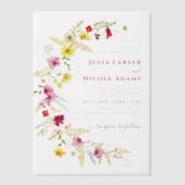 紫色の野生の蘭の花リース結婚の写真 ベラム紙招待状 (正面)