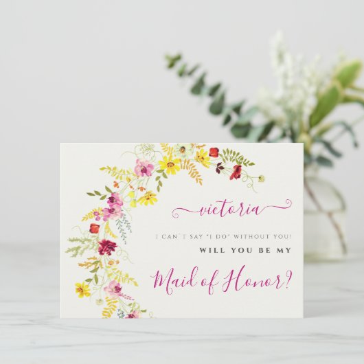 紫色の野生の蘭の花リース花嫁カード メニュー (スタンド正面)