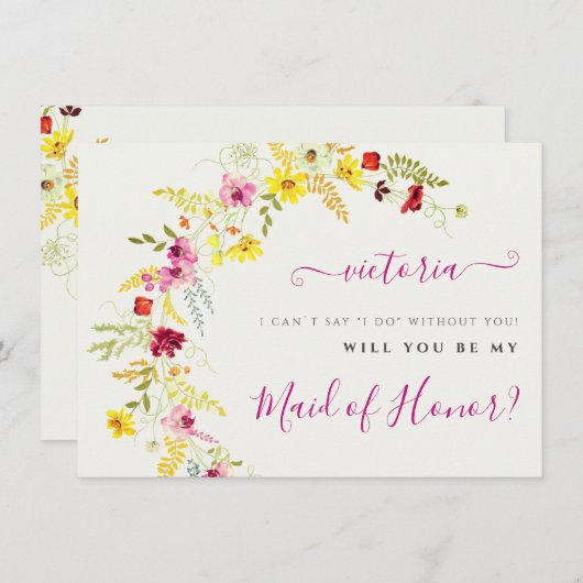 紫色の野生の蘭の花リース花嫁カード メニュー (正面/裏面)