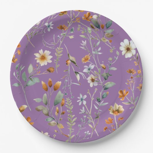 紫色の野草のモダン紙プレート ペーパープレート (正面)