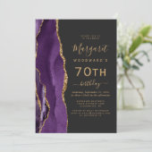 紫色の金めっきアゲート 70歳の誕生日パーティー 招待状 (スタンド正面)