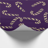 紫色の金ゴールドのキャンディ・ケーンの休日パターン ラッピングペーパー (角)