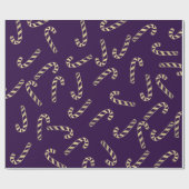 紫色の金ゴールドのキャンディ・ケーンの休日パターン ラッピングペーパー (フラット)