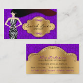 紫色の金ゴールドのシマウマのダマスク織の美容師のサロン 名刺 (正面/裏面)