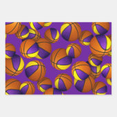 紫色の金ゴールドのバスケットを調整する3 pc ラッピングペーパーシート (正面)