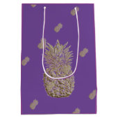 紫色の金ゴールドのパイナップル ミディアムペーパーバッグ (裏面)