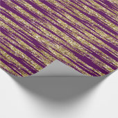 紫色の金ゴールドのフェイクなグリッターは縞で飾ります ラッピングペーパー (角)