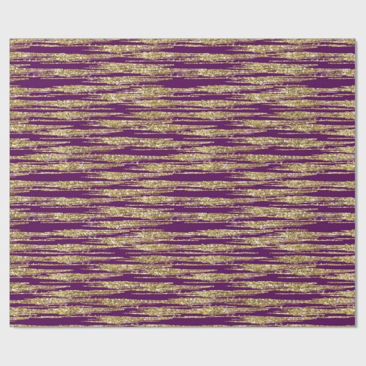 紫色の金ゴールドのフェイクなグリッターは縞で飾ります ラッピングペーパー (フラット)