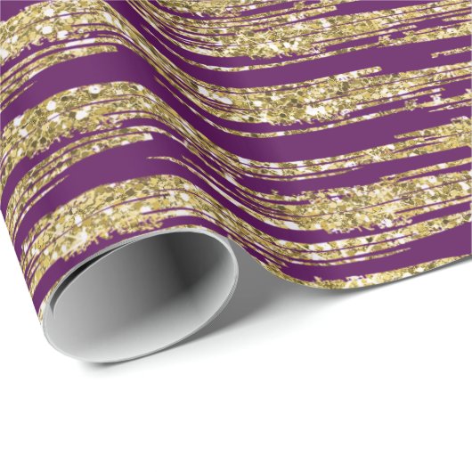 紫色の金ゴールドのフェイクなグリッターは縞で飾ります ラッピングペーパー (ロールコーナー)