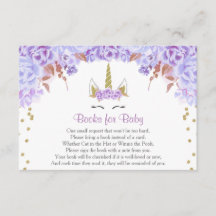 紫色の金ゴールドのユニコーンの女の子のベビーシャワーの本の要求