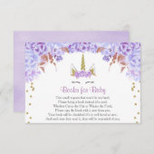 紫色の金ゴールドのユニコーンの女の子のベビーシャワーの本の要求 エンクロージャーカード (正面/裏面)