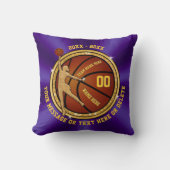 紫色の金ゴールドの女の子のためのパーソナライズなバスケットボールのギフト クッション (正面)