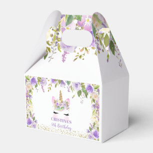 紫色の金ゴールドの花のユニコーンの誕生日の好意箱 フェイバーボックス