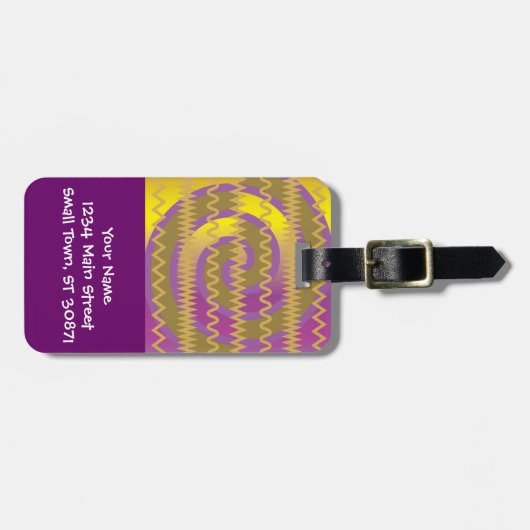 紫色の金ゴールドはパターン波のシェブロン渦巻きます ラゲッジタグ (正面横)