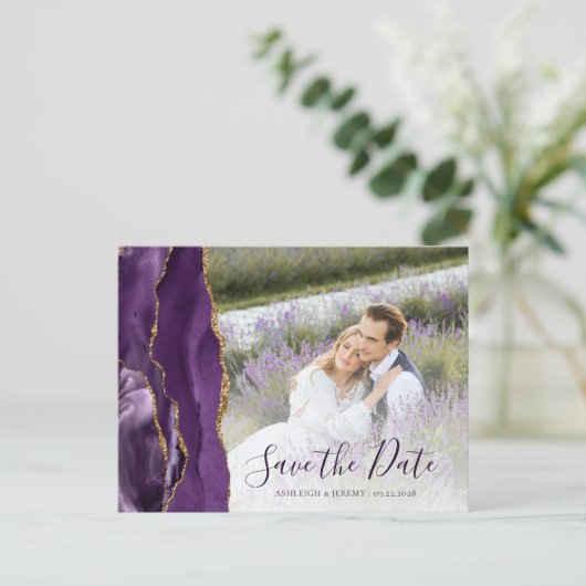 紫色の金ゴールドアゲカスタムートの写真の保存日付 ポストカード (スタンド正面)