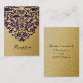 紫色の金ゴールドウェディングレセプションカード エンクロージャーカード (正面/裏面)