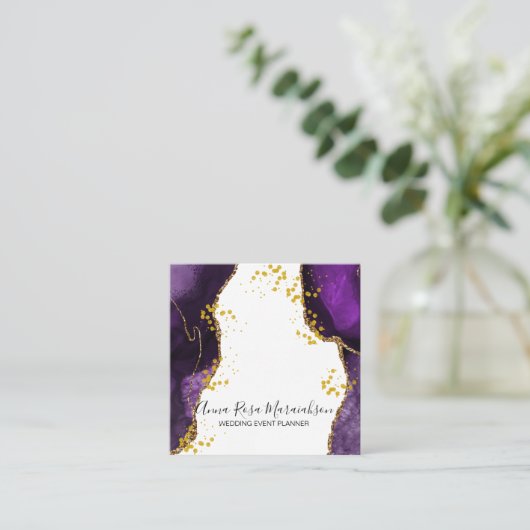 *~*紫色の金ゴールドエレガントグリッターモダンAgate スクエア名刺 (スタンド正面)