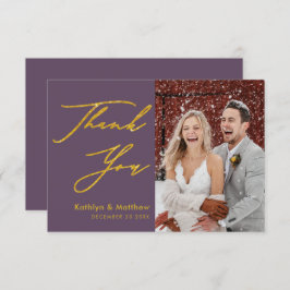 紫色の金ゴールドエレガントスクリプモダント結婚の サンキューカード