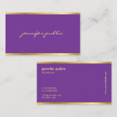 紫色の金ゴールドエレガント手書きスクリプモダントChic 名刺 (正面/裏面)