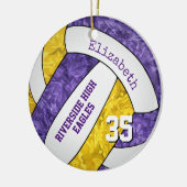 紫色の金ゴールドガーリーチームカラーはバレーボールをキープ セラミックオーナメント (左)