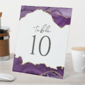 紫色の金ゴールドグリッター結婚アガートのテーブル番号 台座サイン (インサイチュ)