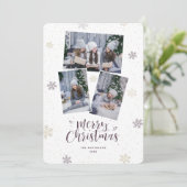 紫色の金ゴールドスノーフレーク写真メリークリスマスカード シーズンカード (スタンド正面)