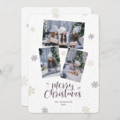 紫色の金ゴールドスノーフレーク写真メリークリスマスカード シーズンカード (正面/裏面)