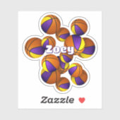 紫色の金ゴールドチームカラーバスケットの子供の名前 シール (シート)