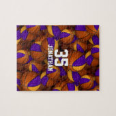 紫色の金ゴールドバスケットボールチームパーソナライズされたの色 ジグソーパズル (横)