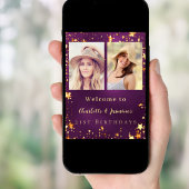 紫色の金ゴールドフォトスター2人の誕生日へようこそ ポスター