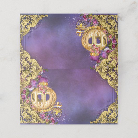 紫色の金ゴールドプリンセスキャリッジテーブル座席表 プレイスカード (外部開封)