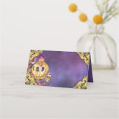 紫色の金ゴールドプリンセスキャリッジテーブル座席表 プレイスカード (裏面)