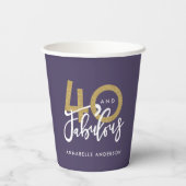 紫色の金ゴールドモダンスタイリッシュグリッター40歳の誕生日  紙コップ (裏面)