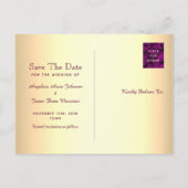 紫色の金ゴールド写真の保存日付 案内ポストカード (裏面)