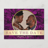紫色の金ゴールド写真の保存日付 案内ポストカード (正面)