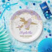 紫色の金ゴールド恐竜ツチュティアラガールベビーシャワー ペーパープレート (パーティー)